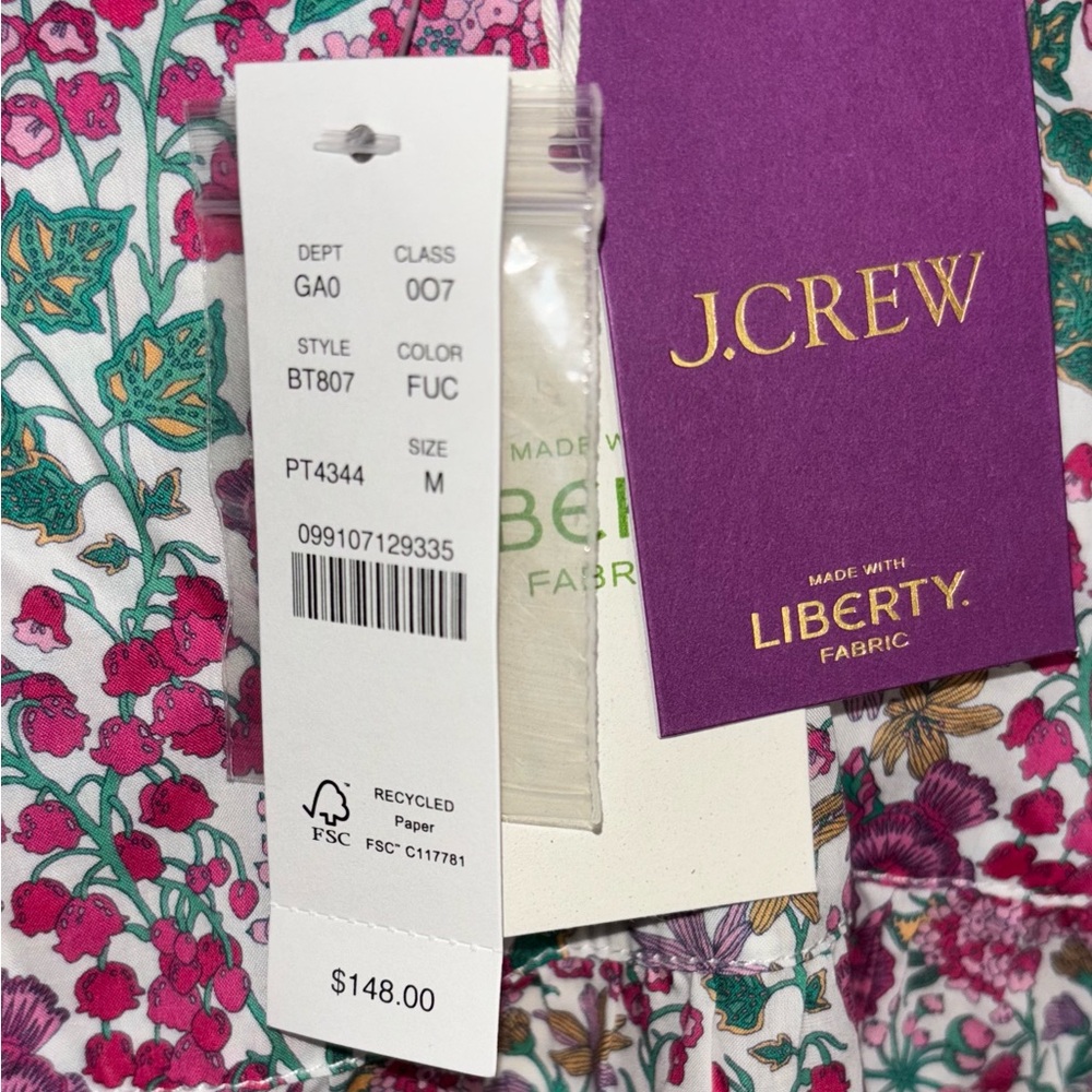 J. Crew Pink and Green Long Sleeve Floral Top - made with Liberty fabric - Picture 3 of 3